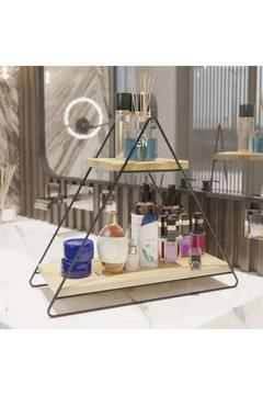 2 Katlı Üçgen Metal Gövdeli Ahşap Raf – Dekoratif Banyo ve Mutfak Düzenleyici