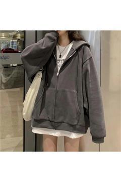 Düz Füme Fermuarlı Kalın Kumaş (UNİSEX) Kapüşonlu Sweatshirt