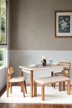 LORETTA NATURAL BEYAZ AÇILIR BENÇLİ MASA SANDALYE TAKIMI 70X127