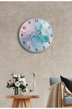 Çap 37 Cm Pembe Mavi Dekoratif Cam Saat