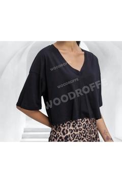 Kadın V Yaka Siyah/ Beyaz  Crop Oversize Düz Basic T-shirt