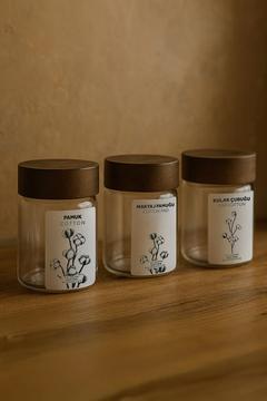 3 lü Akasya Kapaklı Cam Makyaj Pamuğu Kulak Çubuğu Pamuk Organizeri- Saklama Kutusu