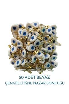 Çengelli Nazar Boncuğu Beyaz Mavi 50 Adet