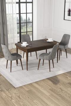 Wessa Serisi 80x132 Açılabilir MDf Barok Ahşap Desen Masa Takımı 4 Gri Sandalye