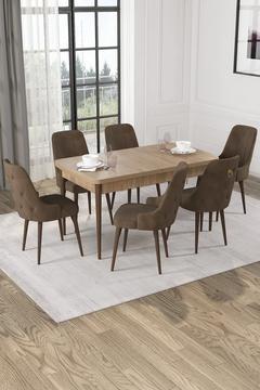 Wessa Serisi 80x132 Açılabilir MDF Meşe Masa Takımı 6 Kahve Sandalye Kahve Ayak
