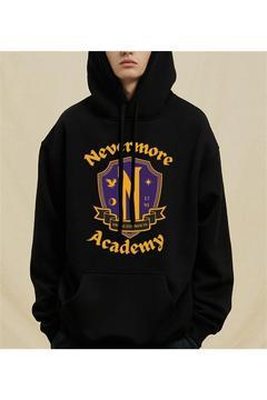 Dompuleri Moda Nevermore Academy Wednesday Siyah Kapüşonlu Oversize Sweatshirt Hoodie