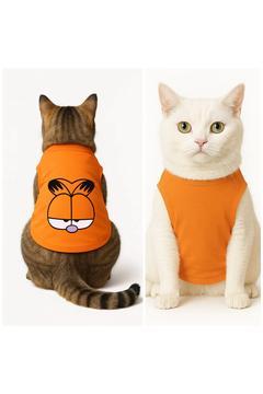 Kedi Kıyafeti Elbiseleri Atlet - Garfield Baskılı Turuncu Atlet - S Beden