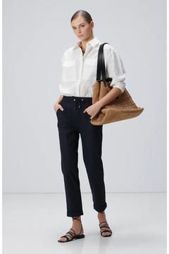 Lacivert Keten Karışımlı Casual Pantolon