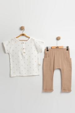 Organik Başak Desenli Erkek Bebek Yazlık Takım 2-3-4-5 Yaş - %100 Pamuk Müslin Kumaş