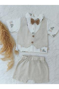 PAPYONLU SABİT YELEKLİ GÖMLEKLİ ERKEK BEBEK TAKIM