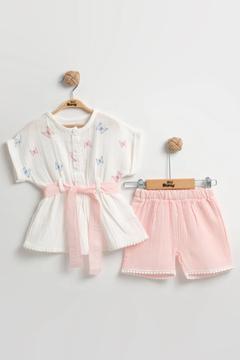 Organik Pamuk Kelebekli Kız Şortlu Takımı (2-3-4-5 yaş) - Nefes Alabilir Yazlık Bebek Kıyafeti