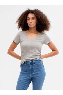 Kadın Gri Favorite V Yaka T-shirt