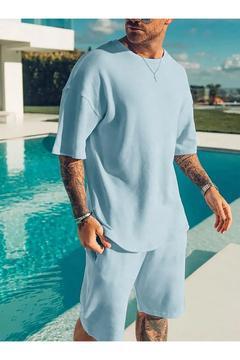 "Erkek Oversize Düz Renk Şortlu Takım - Yeşil Renk Yazlık İkili Takım"