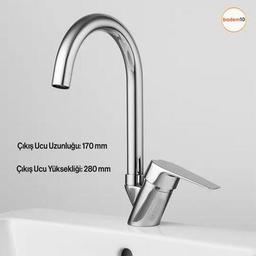 Premium Eviye Bataryası Sıcak Soğuk Ayarlı Tek Kollu Aç Kapa Krom Lavabo Modern Duvar Tipi Armatür