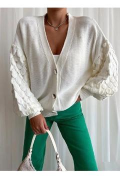 Kadın Düğme Detaylı Kolları Tasarım Detaylı Oversize Pembe Triko Hırka 0142