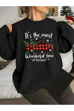 its the most wonderful time christmas ön baskılı siyah oversize kapşonlu sweatshirt6
