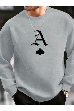 A harfi Baskılı Siyah Bisiklet Yaka Sweatshirt Oversize Unisex Kalın Kışlık