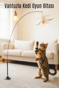 Vantuzlu Kedi Oyun Oltası Tüylü Zilli Kedi Oyuncağı