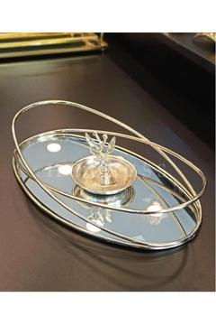 Dekoratif Aynalı Metal Sunum Tepsisi Alyans Elips Tepsi 26 Cm X 38 Cm