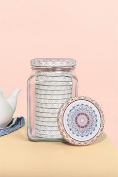 Home Kapak Hediyeli 1600 ml Kare Kavanoz - Krem Çini Kapaklı