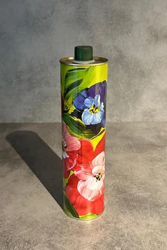 Home Dekoratif 750 ml Kapaklı Silindir Boş Metal Zeytinyağı Tenekesi Karışık Çiçek
