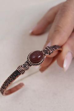 Akik Taşlı Oval Otantik Bakır Bilezik (%100 BAKIR)