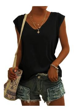 Kadın V Yaka Kolsuz Oversize Salas Boyfriend T-shirt