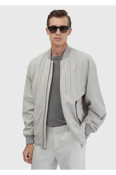 Açık Gri Regular Fit Dik Yaka Casual Dokuma Mont