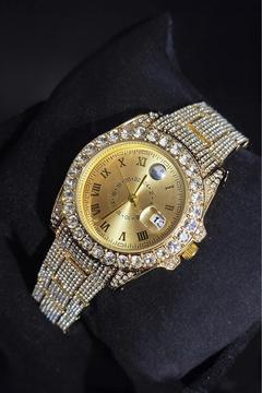 Yeni Sezon Full Zirkon Taşlı 39mm Gold Unisex Model Kadın Erkek Kol Saati