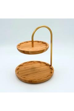 Bambu 2 Katlı Stant, Sunum Standı , Çift Katlı Sunumluk, Dekoratif Stant, Sunum Seti Papatya altın