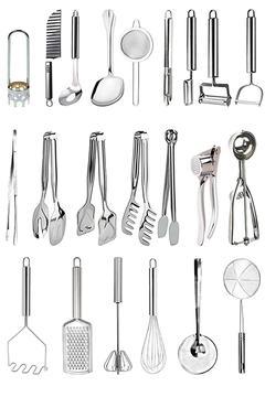 22 Parça Sunum Hazırlama Pratik Mutfak Aletleri ,maşa Seti, Kevgir, Rende, Kepçe Mutfak Seti
