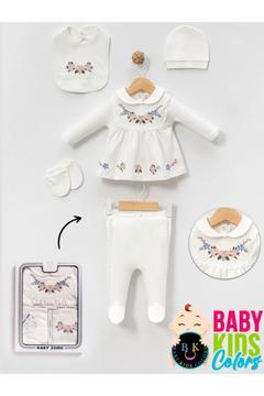Kutulu- Bebek yaka Yenidoğan Kıyafetleri 5'lİ Hastane Çıkış Setleri Nakışlı Penye Zıbın Seti