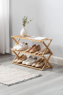 Bambu 3 Katlı Geniş Ayakkabılık Çok Amaçlı Banyo Rafı Oyuncak Rafı Akordiyon Raf