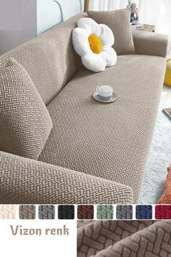 -Tuğla desen Jakarlı 3 3 Lastikli Kanepe Örtüsü | Lastikli Koltuk Örtüsü | 2 adet koltuk Kılıfı