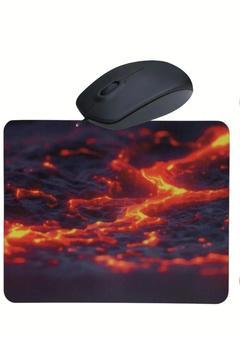 Magma Desenli Mouse Pad+ Kablolu Mouse Bilgisayar Faresi Notebook PC Windows XP 7 10 11 Uyumlu Mause