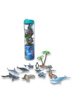 Tüpte 13 Parça Okyanus Hayvanları 12 Hayvan 1 Ağaç Köpek Balığı Penguen Kaplumbağa Vatoz Balina