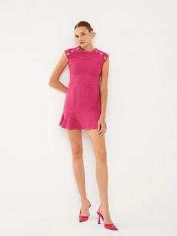 Kadın Bisiklet Yaka Düğme Detaylı Kolsuz Elbise