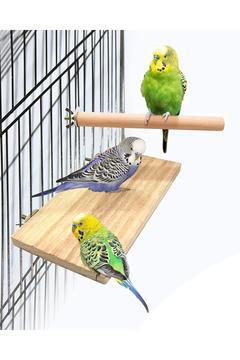 4 PCS Kuş Levrek Standı Platform Oyuncak - Doğal Ahşap Kuş Kafesi Aksesuarları 2 Düz, 2 Digdörtgen