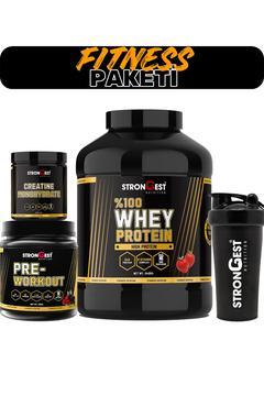 XXL Fitness Paketi, Çilek Aromalı Whey Protein, Creatin, Preworkout Ve Shaker Dörtlü Kombinasyon