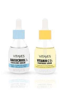 Retinol Alternatifi Bakuchiol %1 Ve Squalene Onarıcı C Vitamini %10 Ve Panthenol Cilt Serum Seti