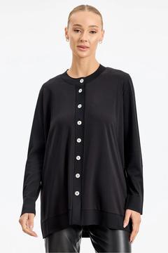 Önü Flora Kumaş Garnili Rayon Hırka SİYAH