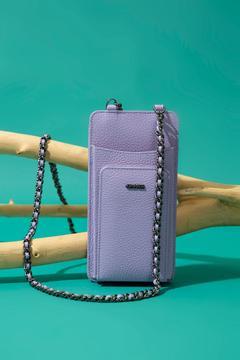 2783 Hakiki Deri Cüzdan Özellikli Fermuarlı Kadın Telefon Çantası Flother Leylak