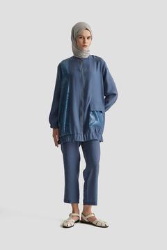 ARMİNE TREND Pul Desenli Fermuarlı Cepli Pantolonlu İkili Takım-İndigo 25YT670