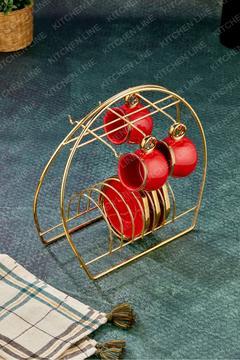 Altın Rengi Fincanlık Gold Fincan Standı 6lı Sunum Gold Fincan Standı