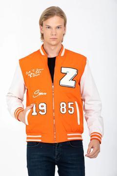 Erkek Oranj Kolej Yakalı Bomber Patch Detaylı Astarlı Spor Baharlık Mont 8072