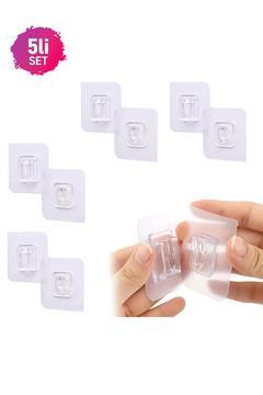 Çift Taraflı Yapışkanlı Geçmeli Klips 5 Çift Eşya Sabitleme Askısı Şeffaf Duvar Kancası Askı Klips