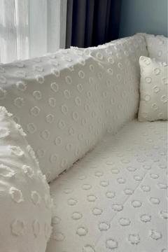 Konik Kırlent Kılıfı Hediyeli 170x210 cm Pamuklu Koltuk Örtüsü Krem