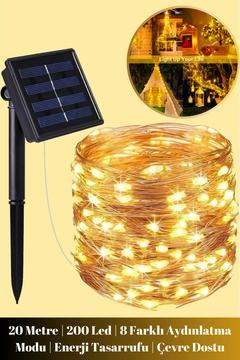 200 Led Işıklı | Güneş Enerjili | 8 Farklı Modlu | 20 Metre Aydınlatma Şeridi