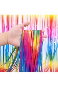 Gökkuşağı Renk Arka Fon Kapı Perdesi Püskülü 100x200 cm