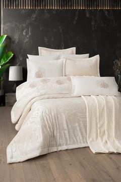 Tivoli 10 parça Battaniyeli Kadife Yatak Örtülü Çeyiz Seti Spectra Krem